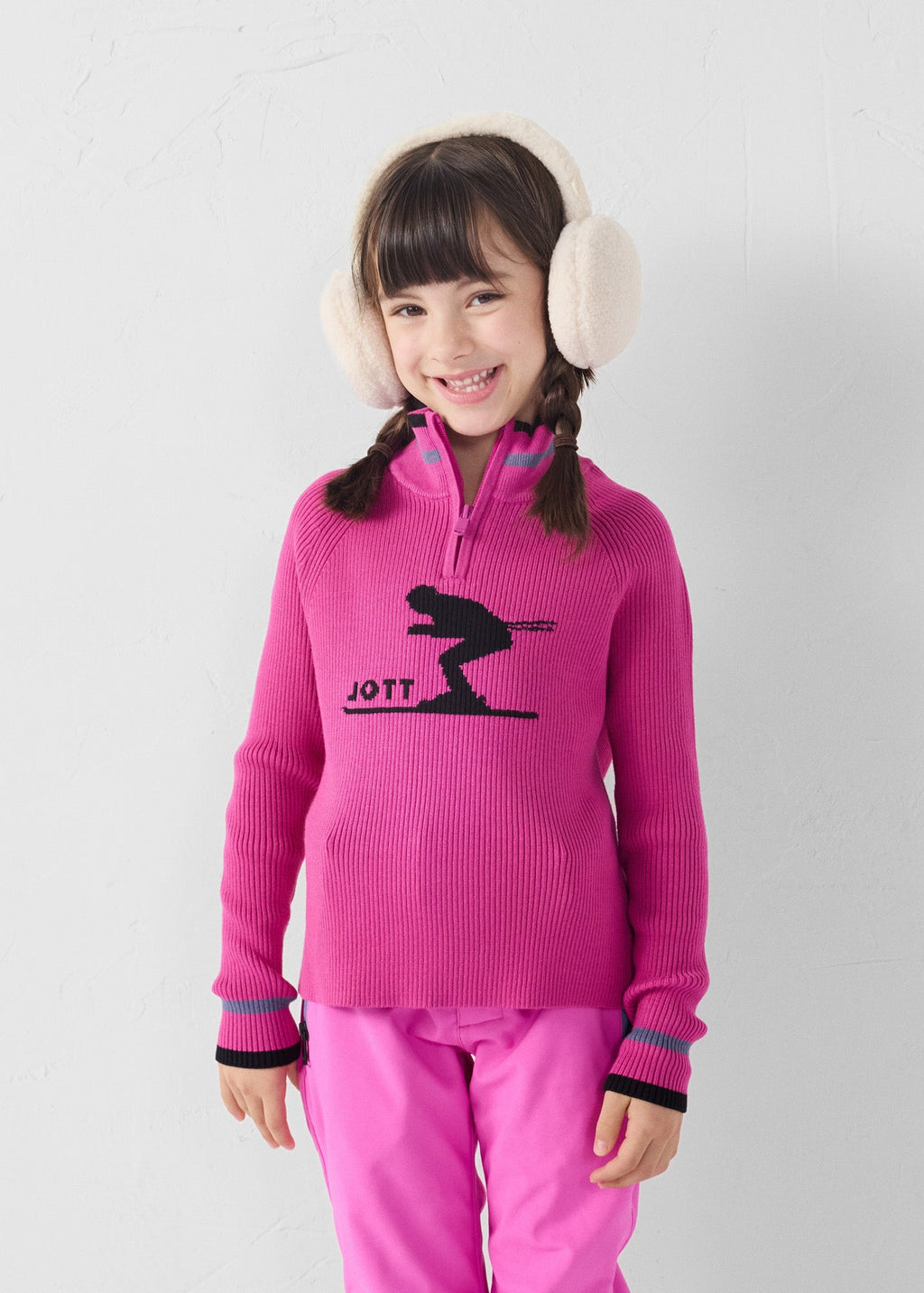 Pull côtelé col haut Rose électrique Coni