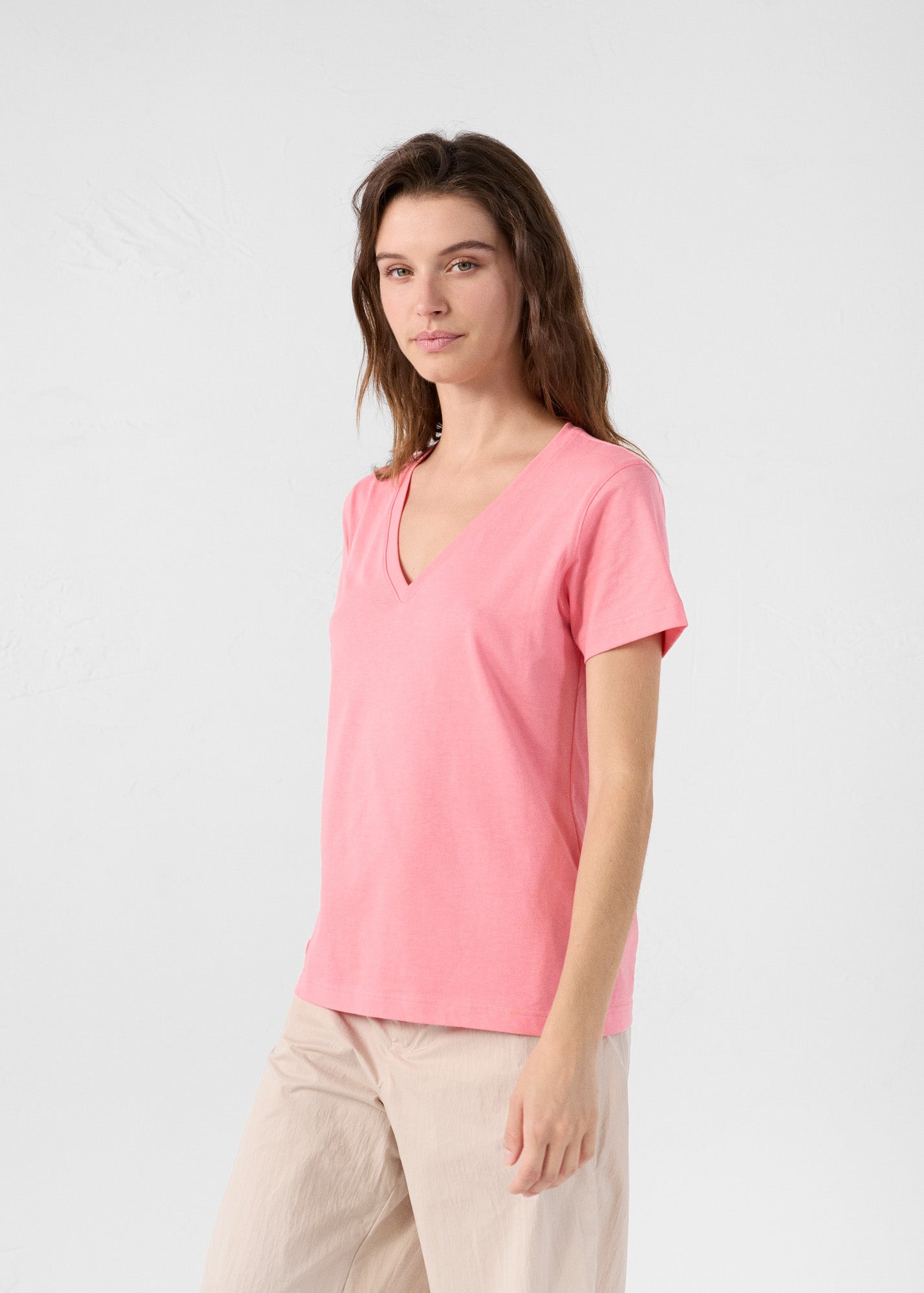 T-Shirt col V Vibrant pink Sofy