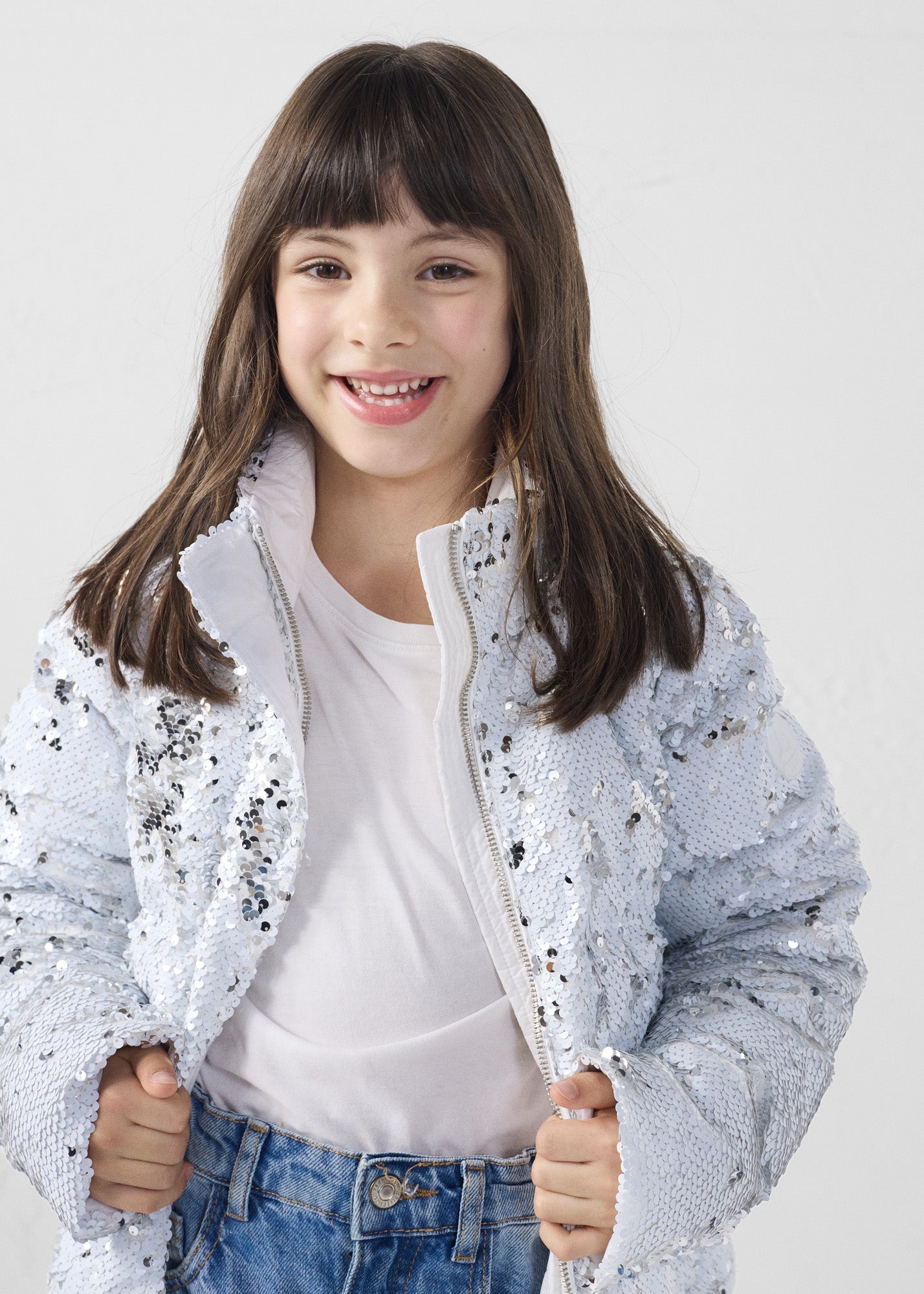 Veste enfant à sequins Blanc/argent Lina