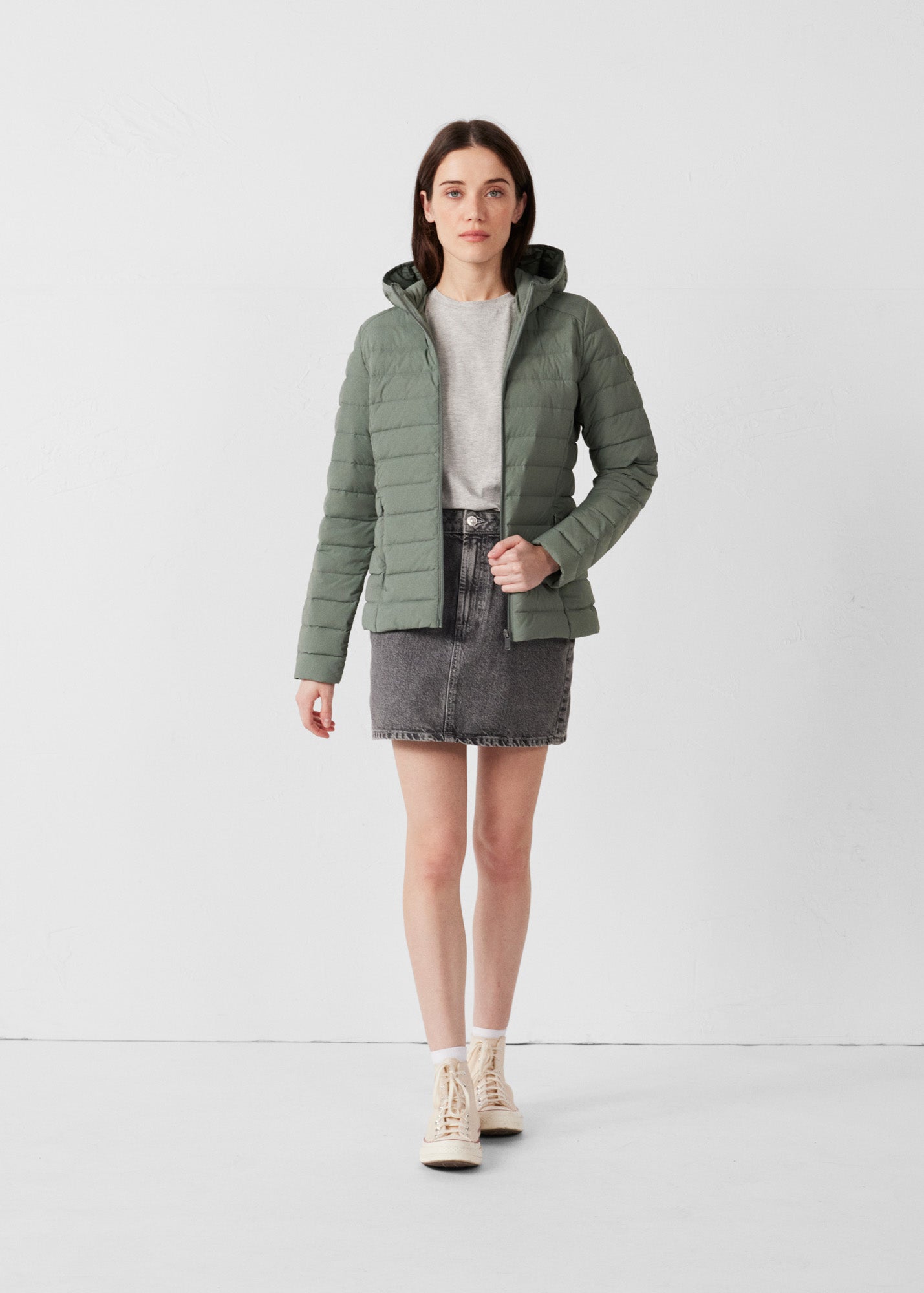 Doudoune à capuche stretch légère Vert sauge Salma
