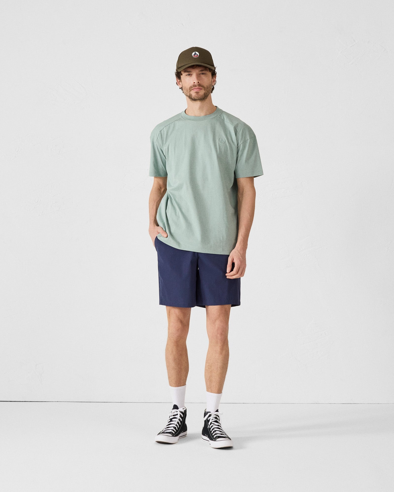 T-shirt col rond en coton Vert minéral Narong