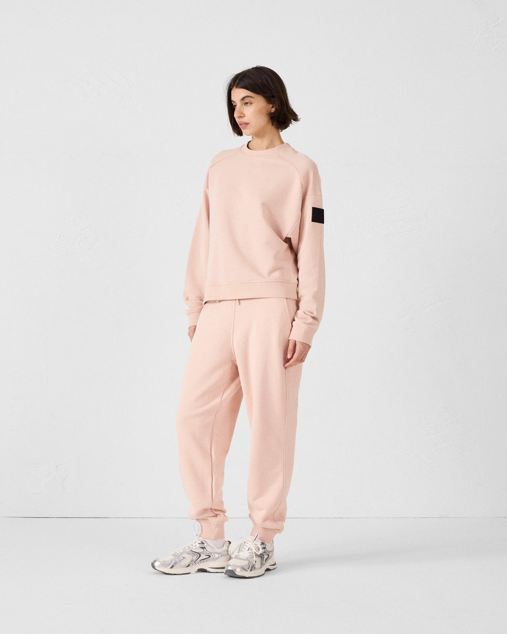 Sweat bimatière col rond Pêche clair Pinako