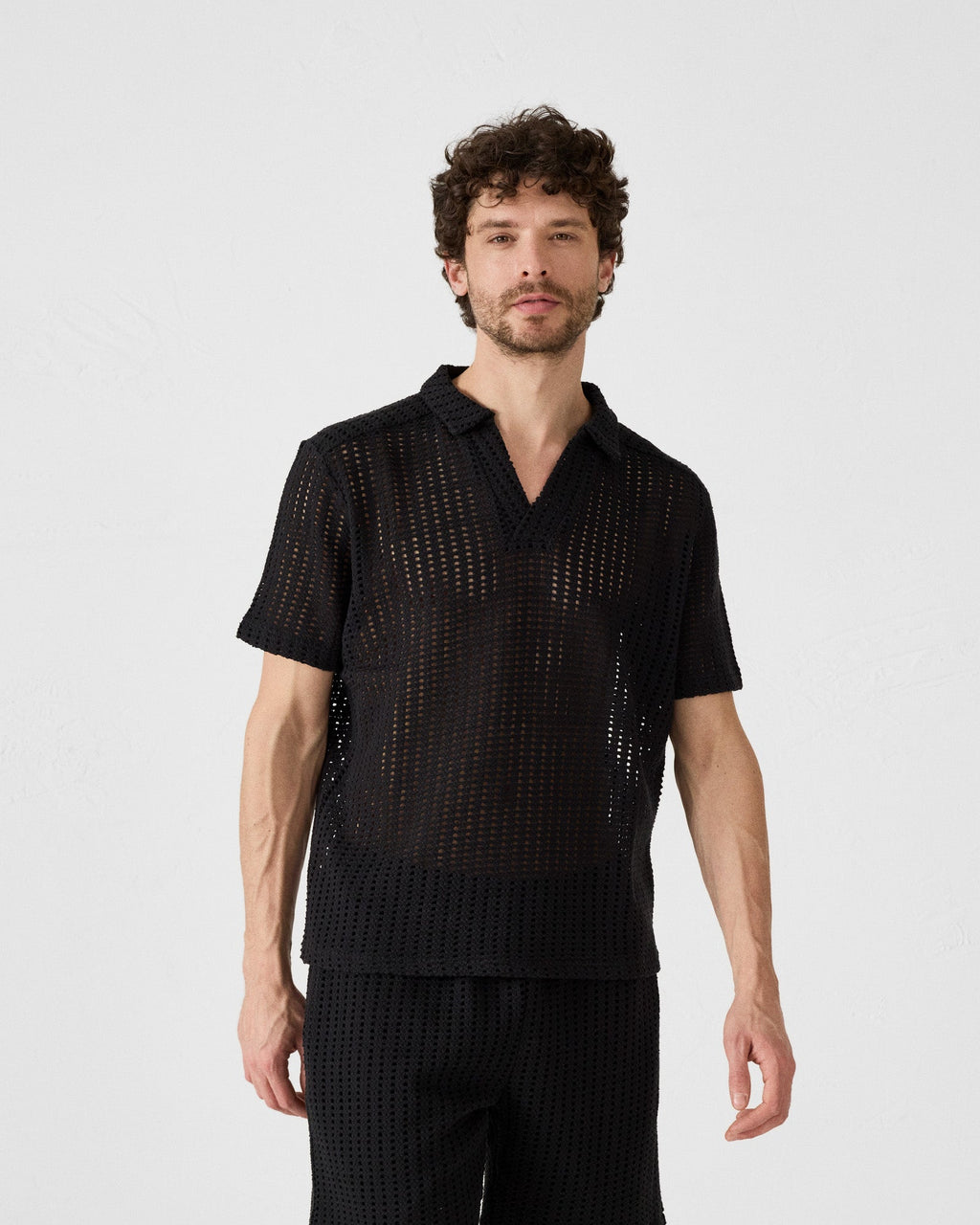 Polo en maille de coton Noir Bruno