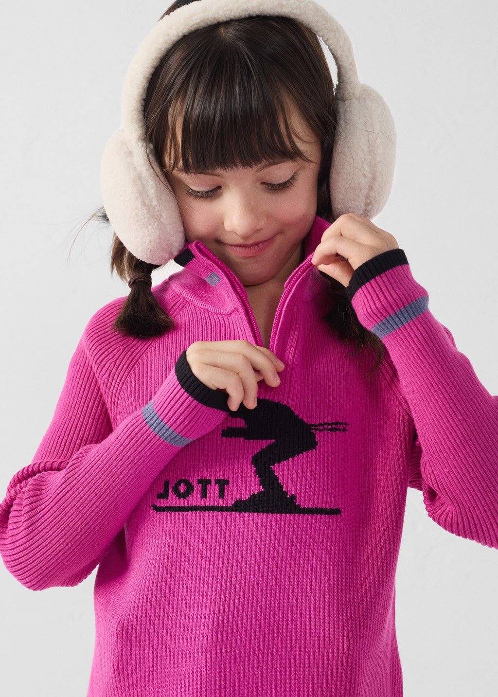 Pull côtelé col haut Rose électrique Coni